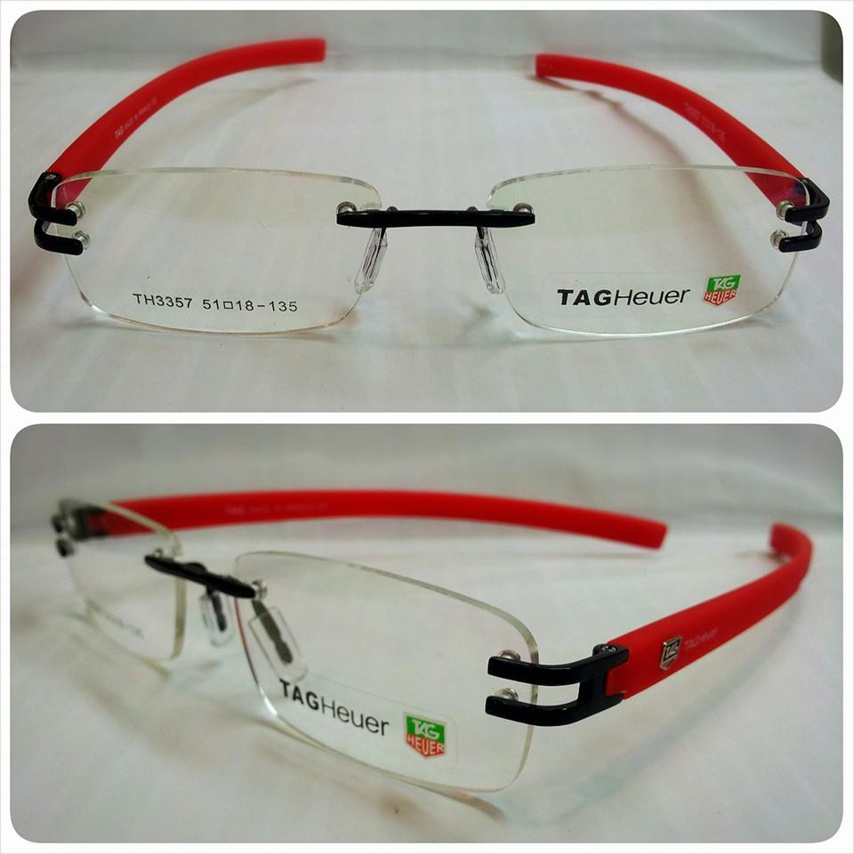 Jual kacamata pria frameless TAG HEUER BOR hitam merah