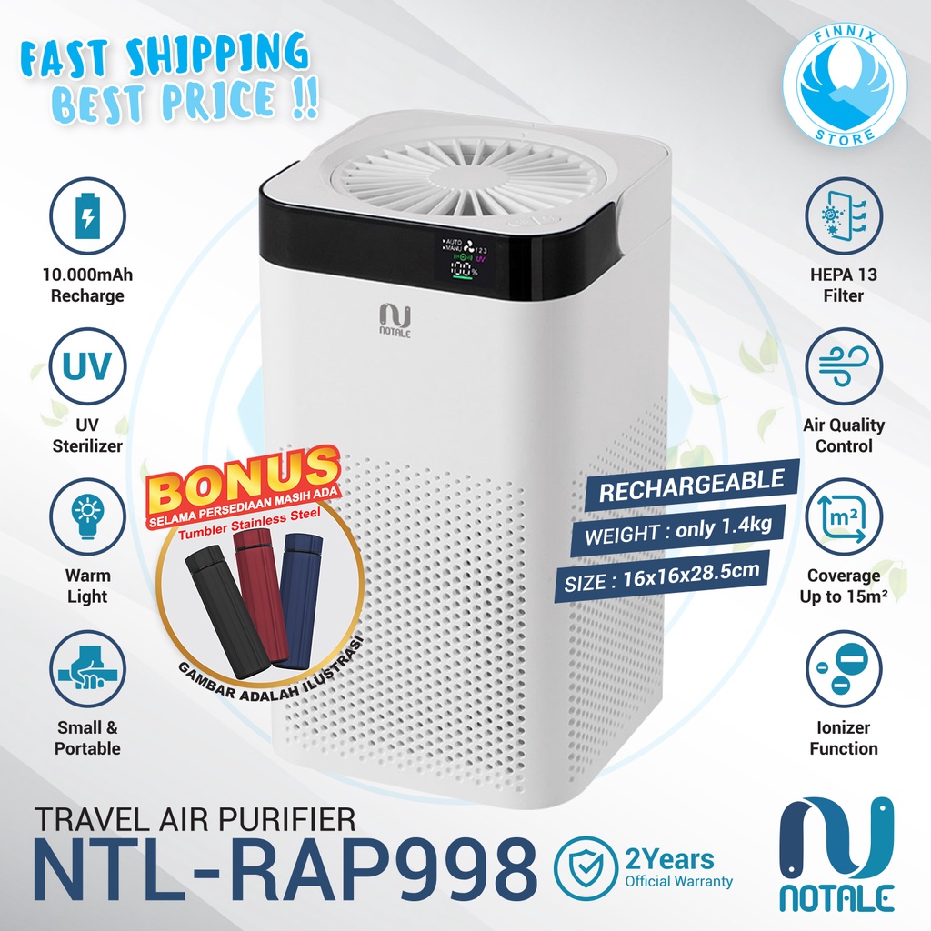 Jual Notale Air Purifier Travel Series Rechargeable Hepa Uv