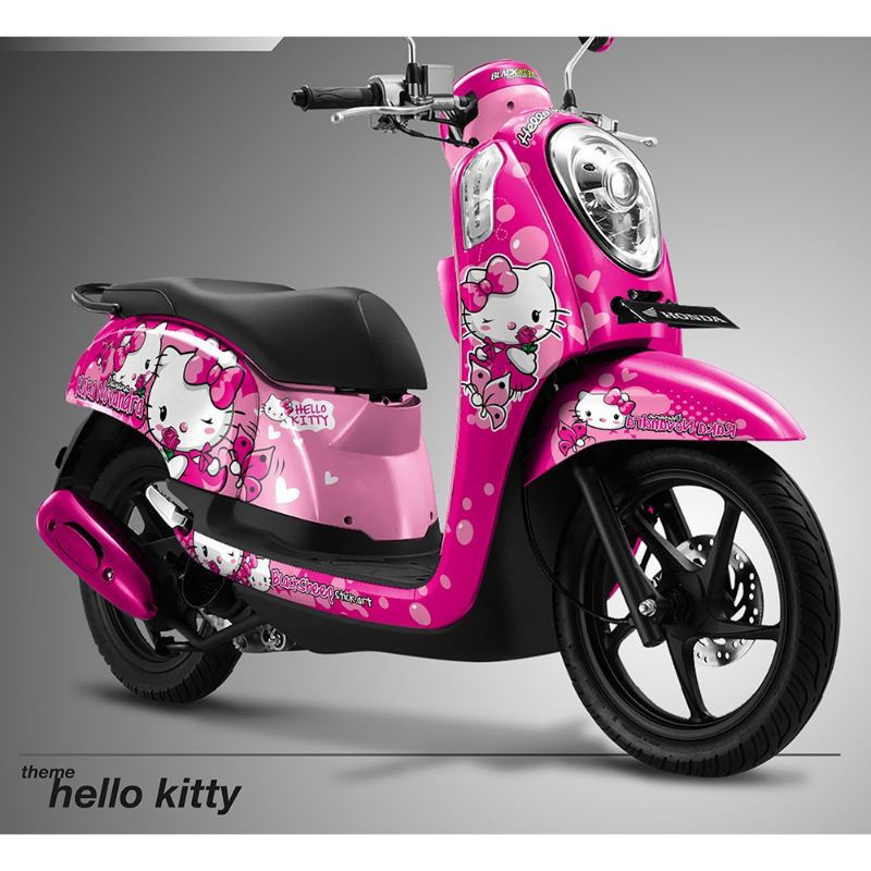 Jual sticker decal stiker motor Honda Scoopy motif hello Kitty full ...