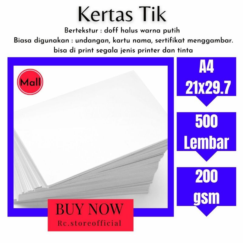 Jual [ 500 Lembar A4 Tik Hight Quality ] Kertas Tik 200gsm Putih