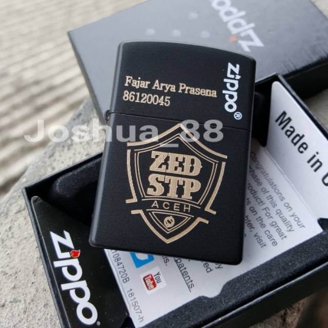 Jual Zippo Korek Api Custom Ukir Laser Logo Zed Stp Black Matte Bisa Ukir Nama Sendiri Bisa Ukir