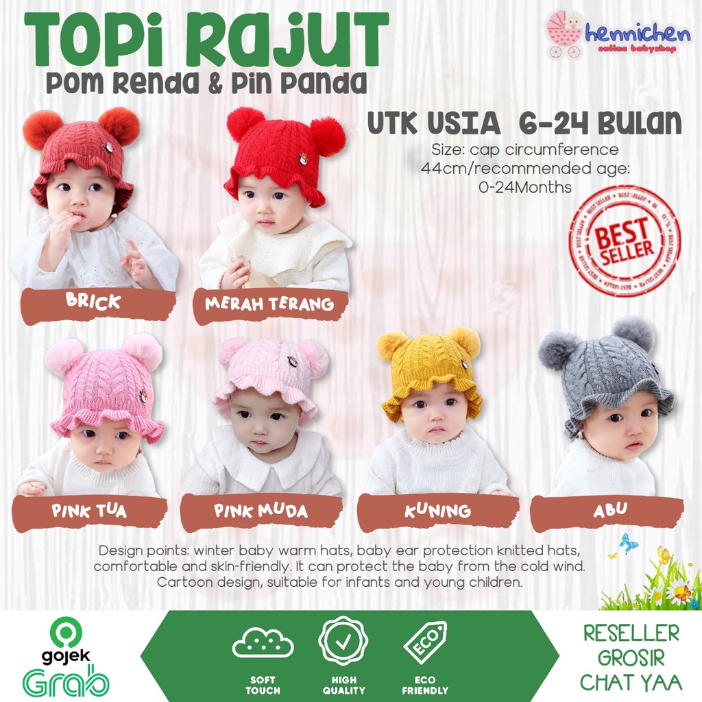 Jual IMPORT TOPI BAYI RAJUT POM RENDA DENGAN PIN BERUANG RAJUT RUFFLE ...