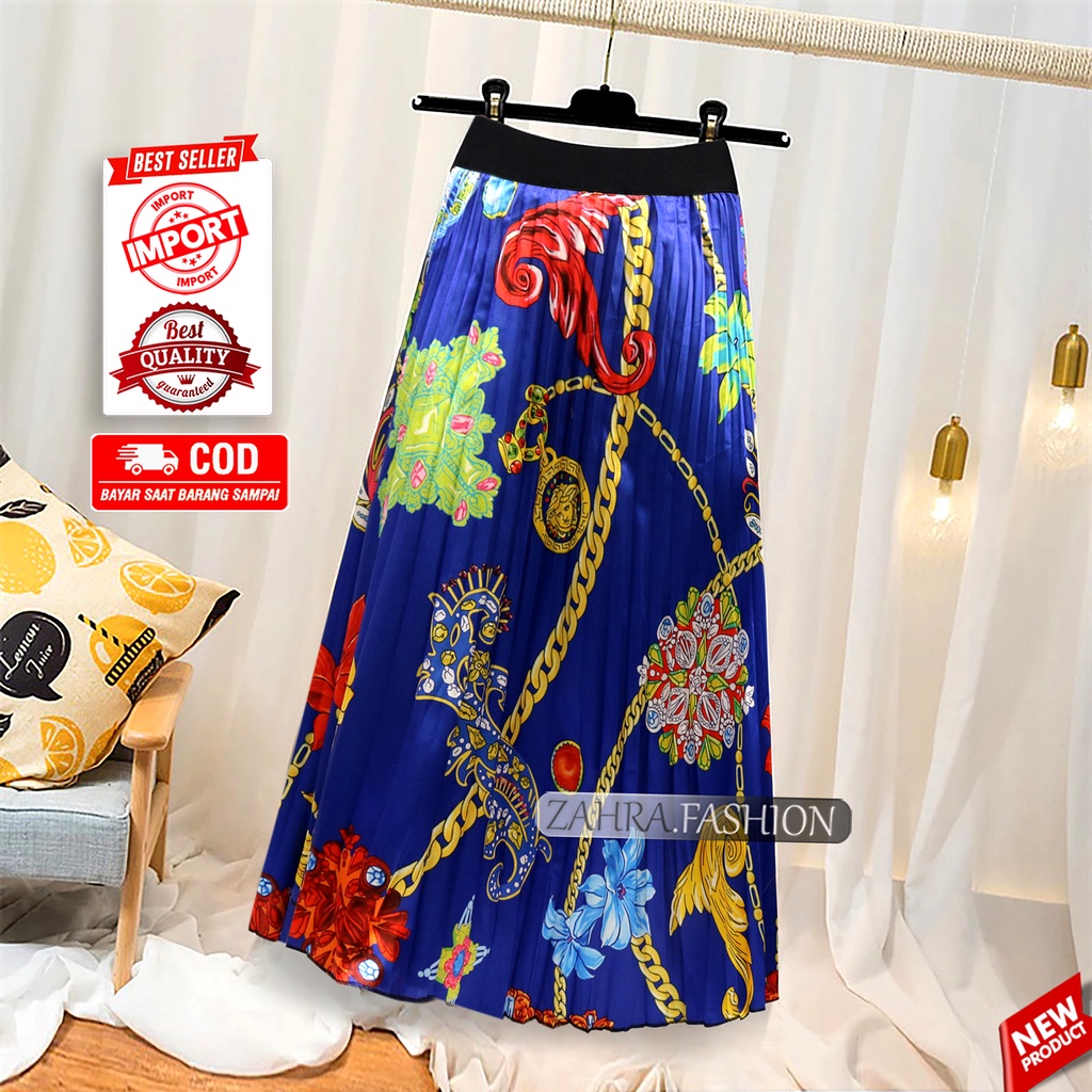 Jual ROK PLISKET IMPORT PANJANG MOTIF KEKINIAN BAHAN SATIN PREMIUM ...