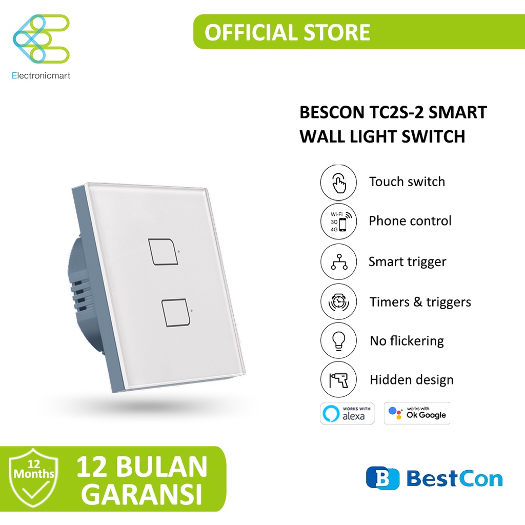 Jual Broadlink Bestcon TC2S 2 Gang EU Standard RF Smart Wall Switch Shopee Indonesia