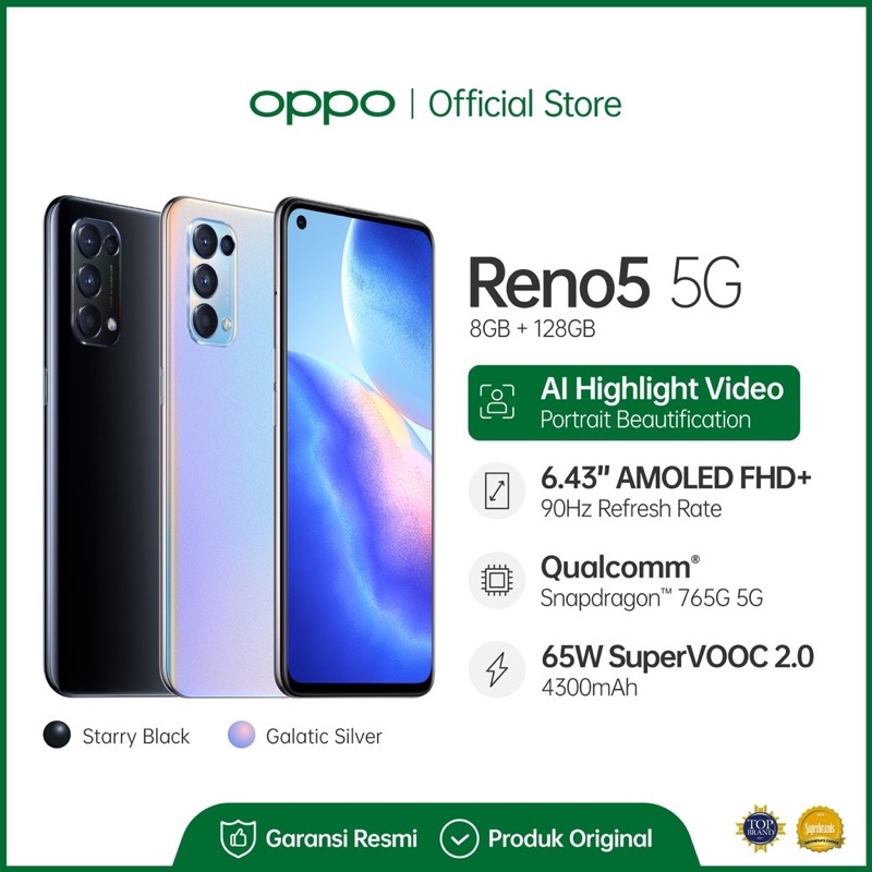 Jual Oppo Reno 5 5G 8/128 Warna Awesome Black | Shopee Indonesia