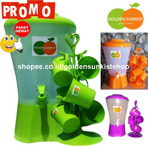 Jual Dispenser Set Golden Sunkist Dispenser Set Gelas 6pcs Dan Rak Pohon Gantungan Gelas 2395