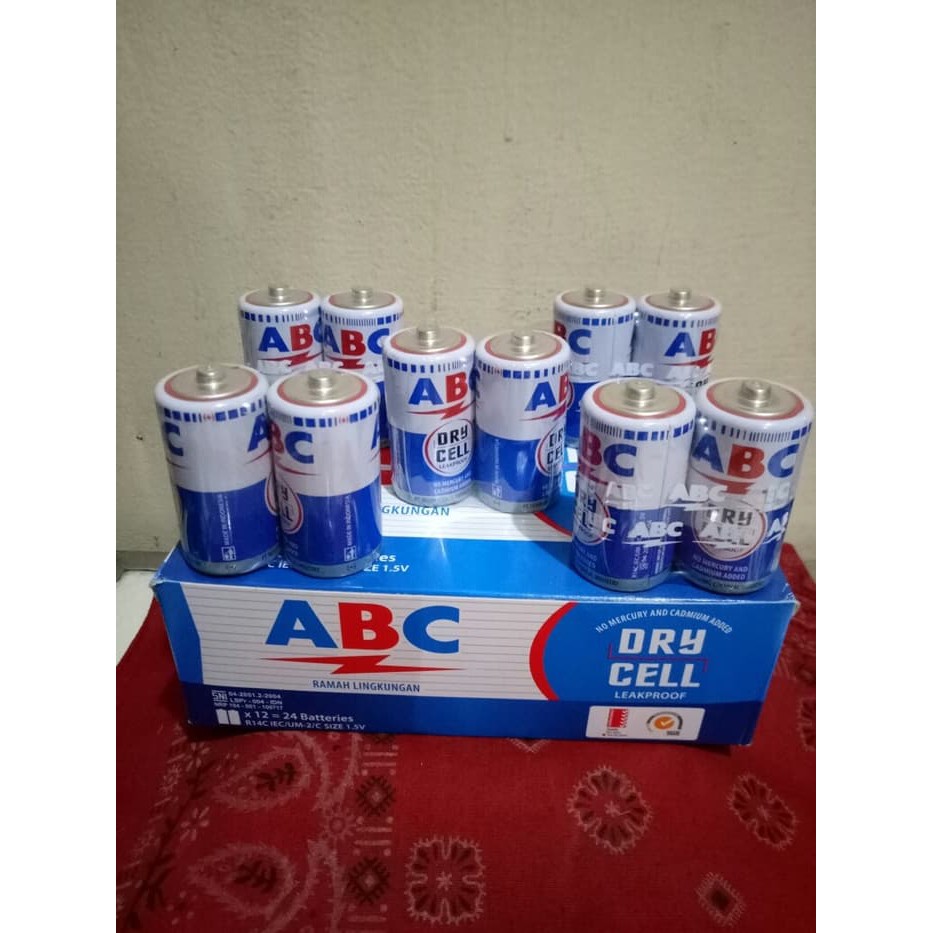 Jual Baterai Battery Ukuran Sedang R14 C Merk Abc Biru Isi 2 Buah