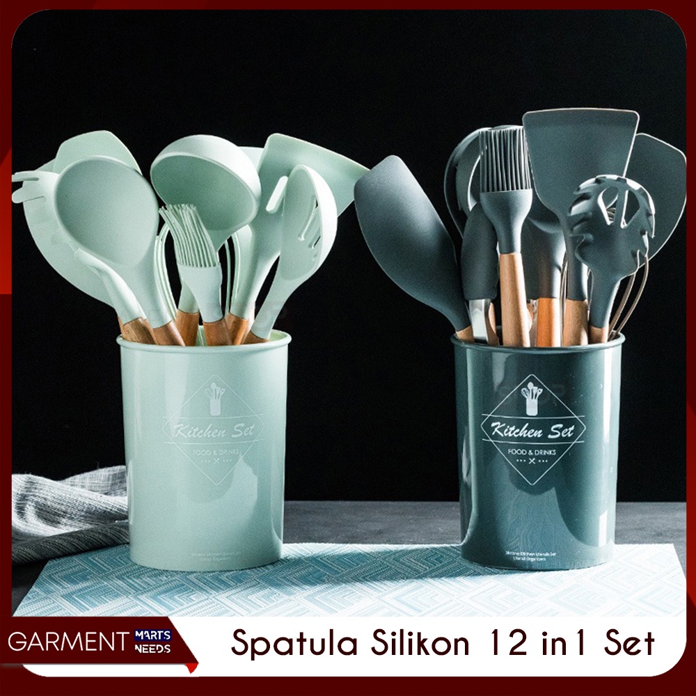 Jual Spatula Silikon Set Gagang Kayu Tahan Panas Alat Masak Tempat