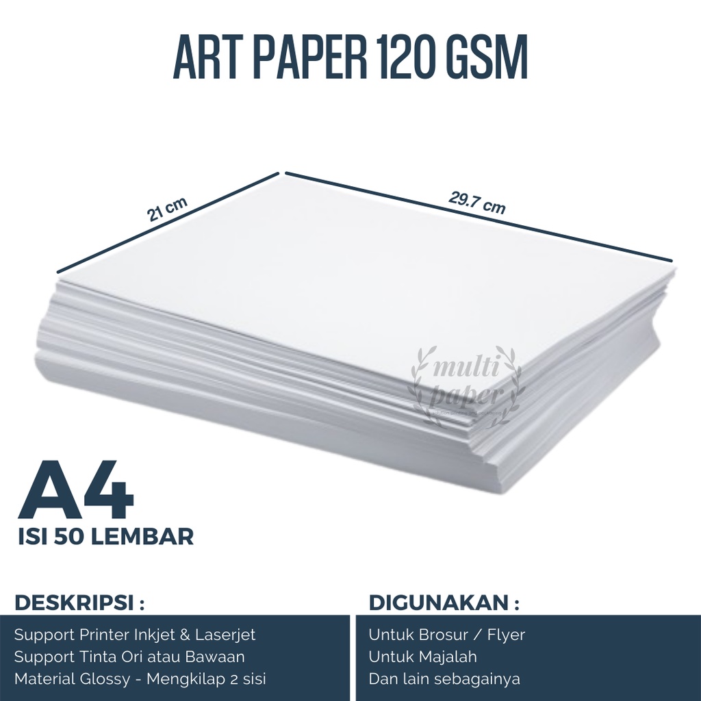 Jual Kertas Art Paper A4 120 gsm isi 50 lembar / Kertas Art Paper 120 gsm  A4