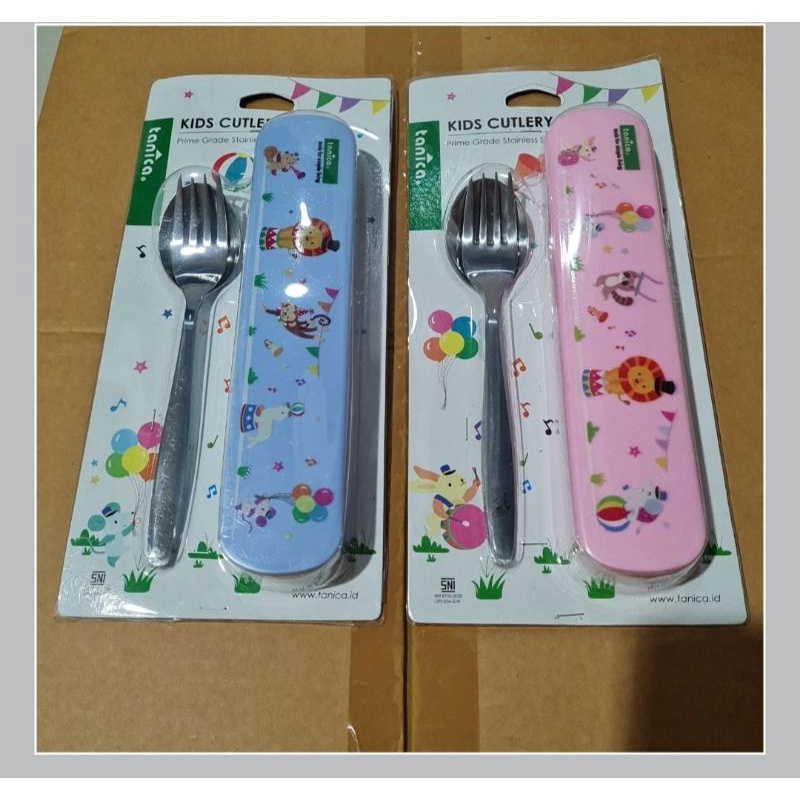 Jual PS-3 Set Cutlery Kids, Set Sendok Garpu Anak Tanica, Blue dan Pink ...