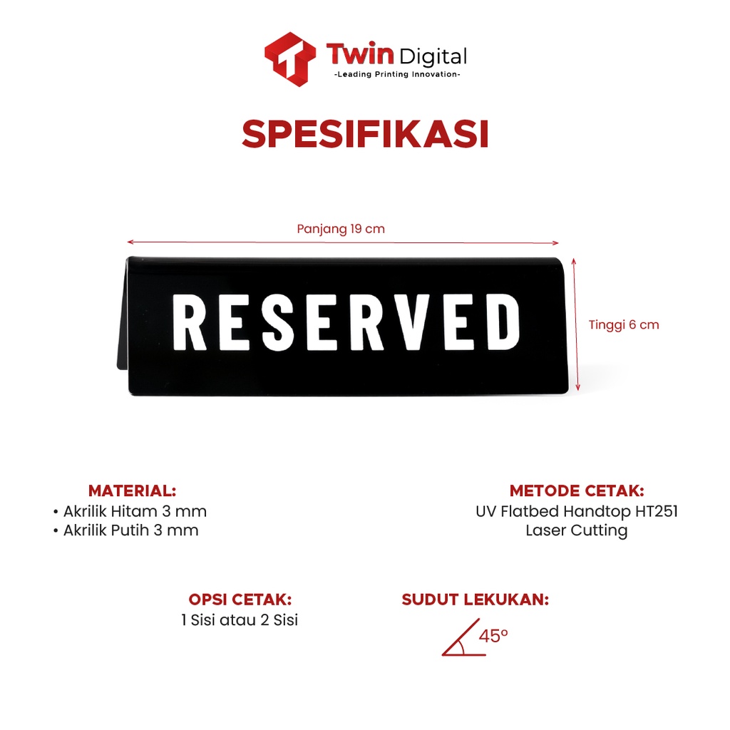 Jual Twindigital Reservation Sign Board Acrylic - Papan Tanda Booking ...