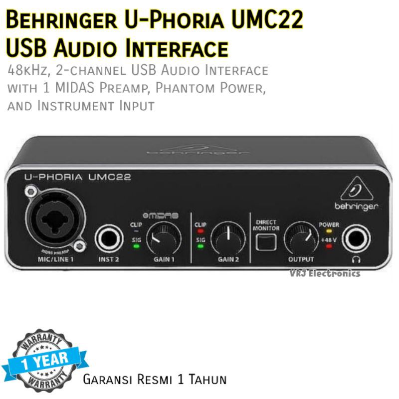 Jual Behringer UPhoria UMC22 USB Audio Interface Soundcard Recording