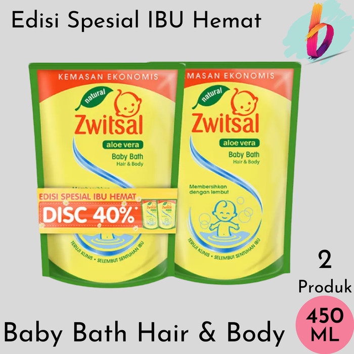 Jual ZWITSAL Natural Baby Bath 2-in-1 Hair & Body Pouch 450ml Twin Pack ...