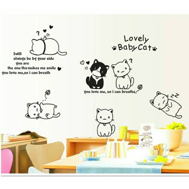 Jual RELIZA WALL STICKER LOVELY BABY CAT KUCING LOVE HITAM AY9048 ...