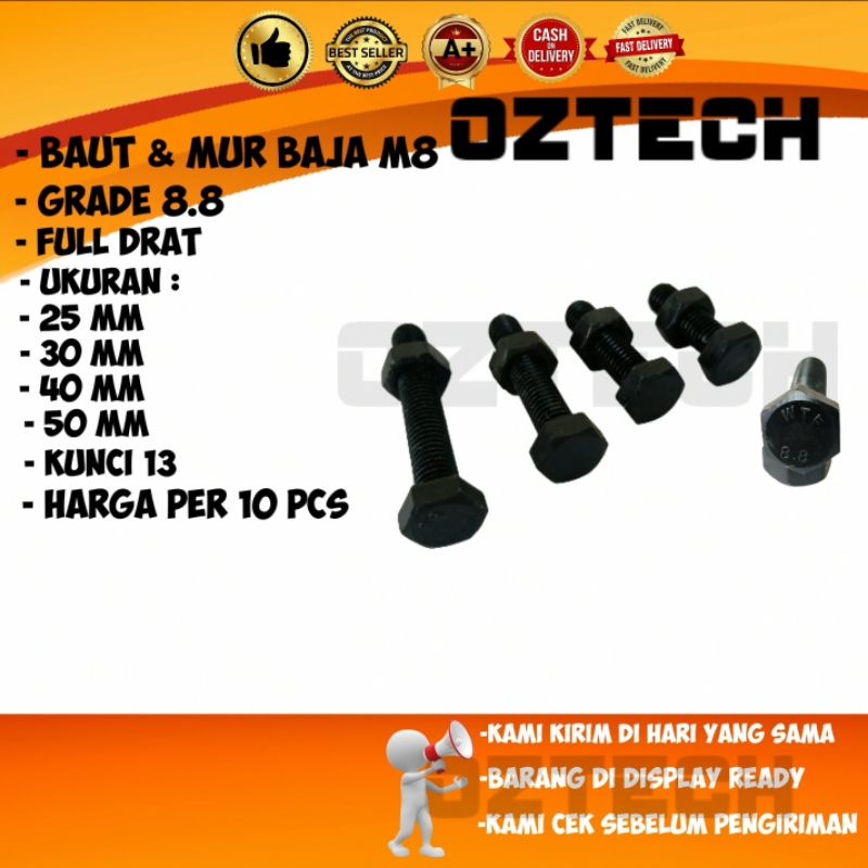 Jual Baut Mur Baja Grade 8.8 M8 Kunci 13 10pcs | Shopee Indonesia