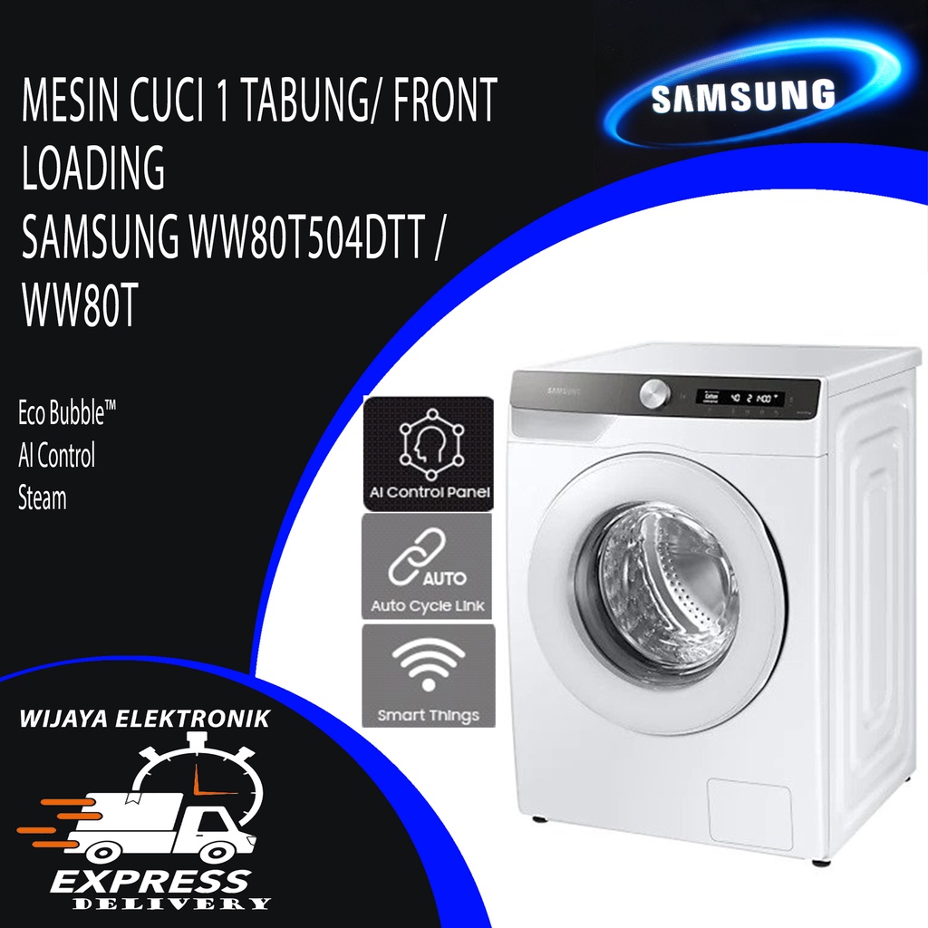 Jual MESIN CUCI 1 TABUNG FRONT LOADING 8KG SAMSUNG WW80T504DTT AI ...