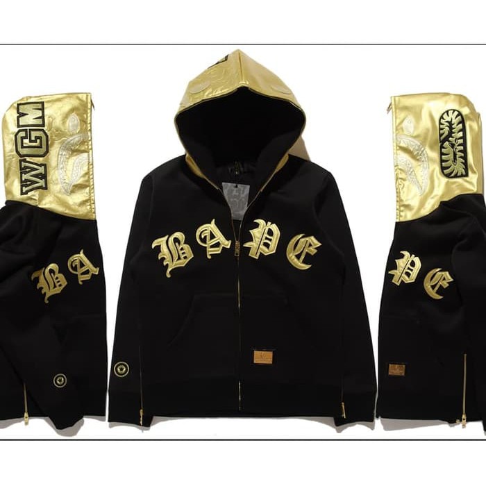 Bape gold sales shark hoodie