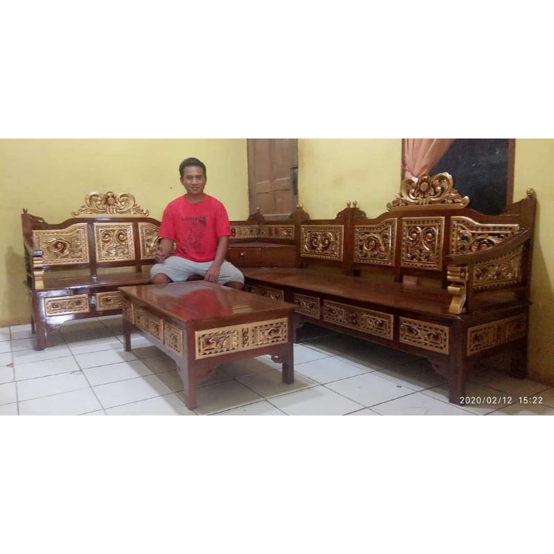 Jual kursi tamu sudut mahkota/kursi sofa sudut jati Shopee Indonesia