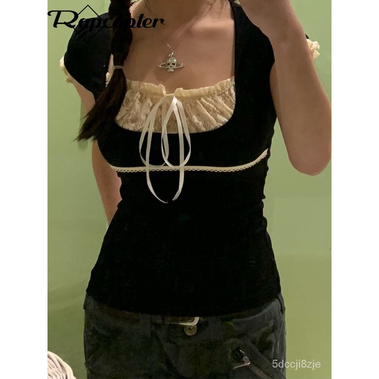 Jual Rapcopter Y K Lace Trim Crop Top Bow Cute Sweet Tee Short Sleeve