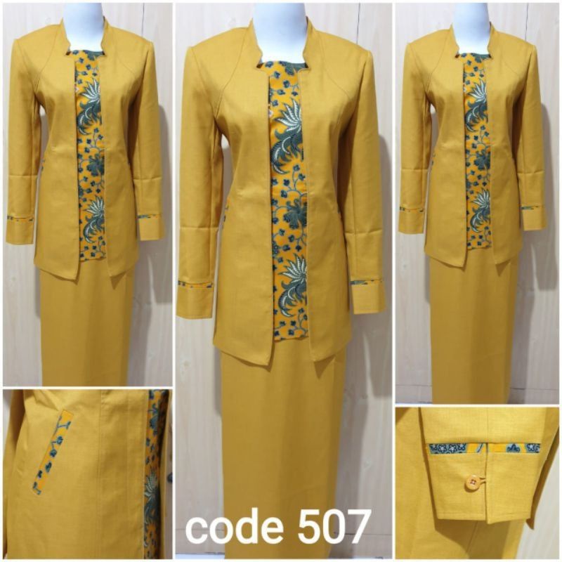 Jual SERAGAM DINAS WANITA SET ROK KUNING MOTIF BATIK BLAZER KERJA ...