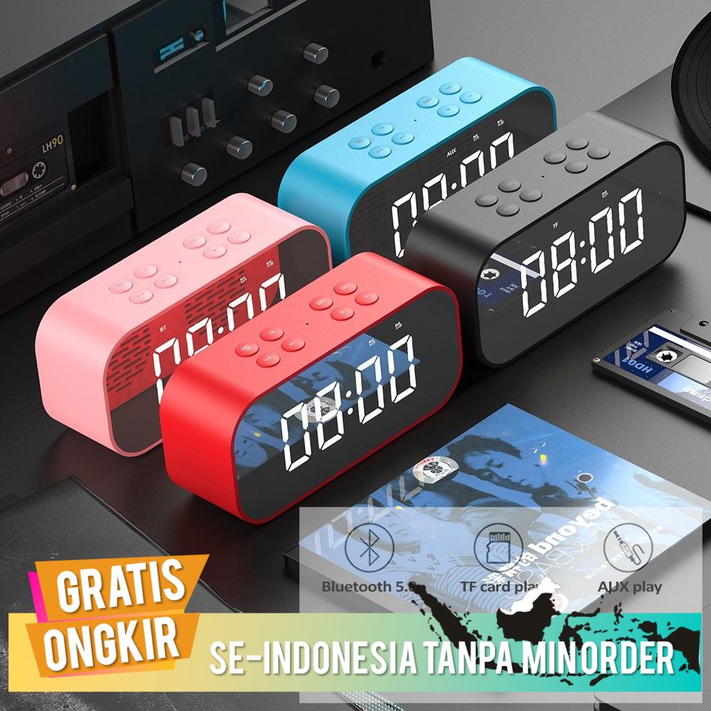 Jual Speaker Alarm Clock Mirror TF Card AUX Play Handsfree With ...