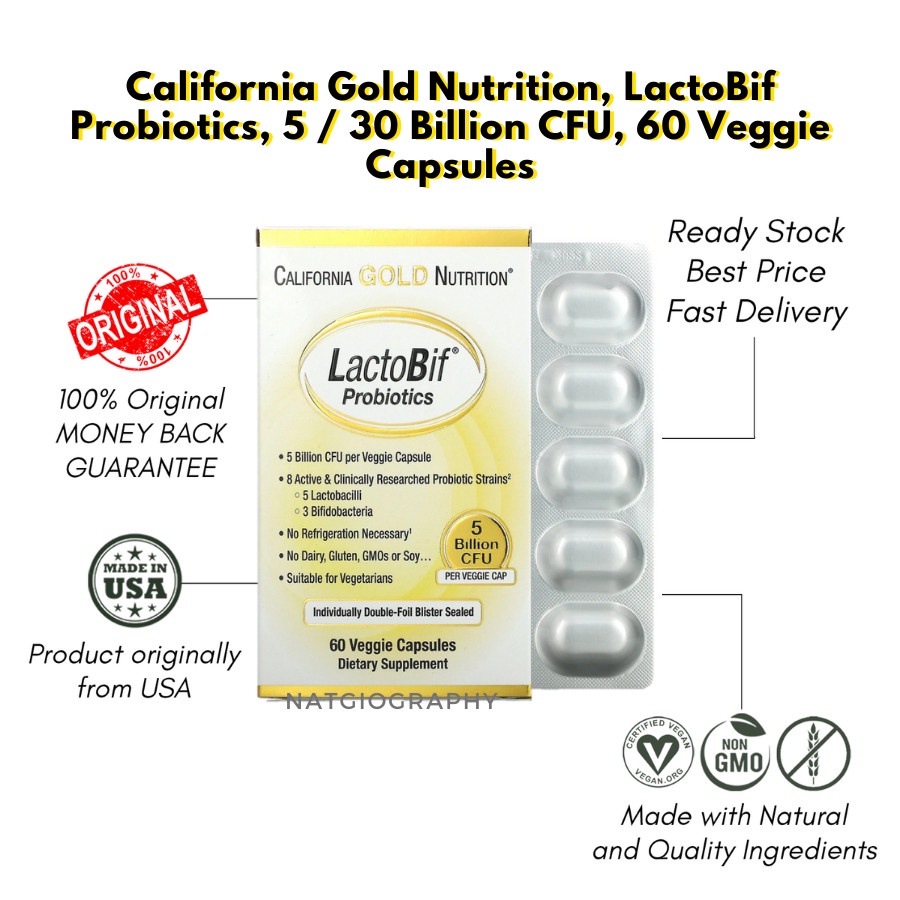Jual California Gold Nutrition LactoBif Probiotics 5 30 Billion CFU 60 ...