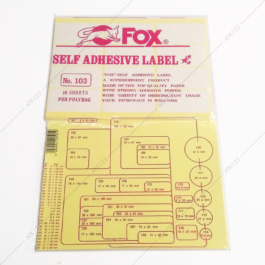 Jual Kertas / Label Stiker Fox No. 103 uk. 32 x 64 mm (Persegi Panjang ...