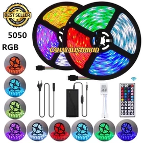 Lampu Led Strip 5050 3528 2835 Rgb Warna Warni Ip44 5M 10M Ac 220V Adaptor Remote (Lampu Tiktok)