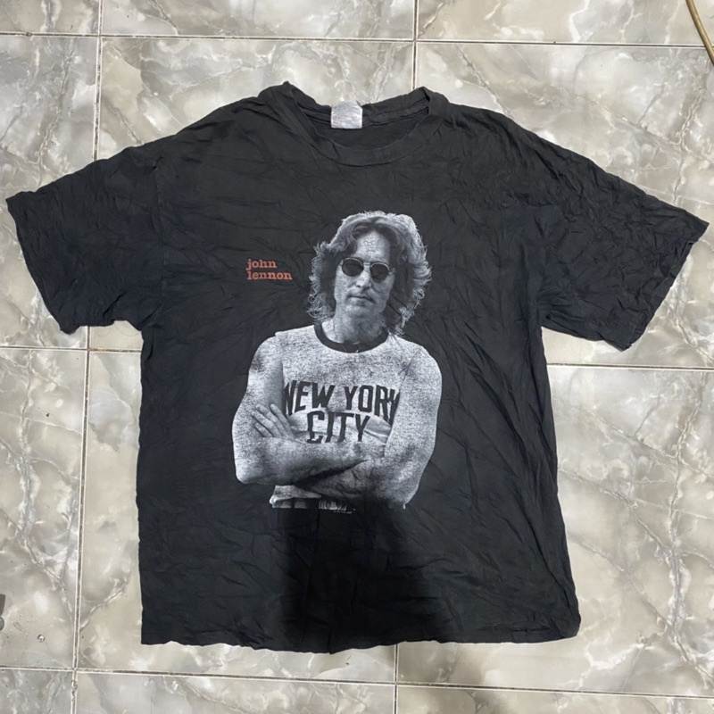 90'S Hanes JOHN LENNON Band T-shirt, Made in USA, Men's M size, Vintage cotton black type Vintage Second Hand