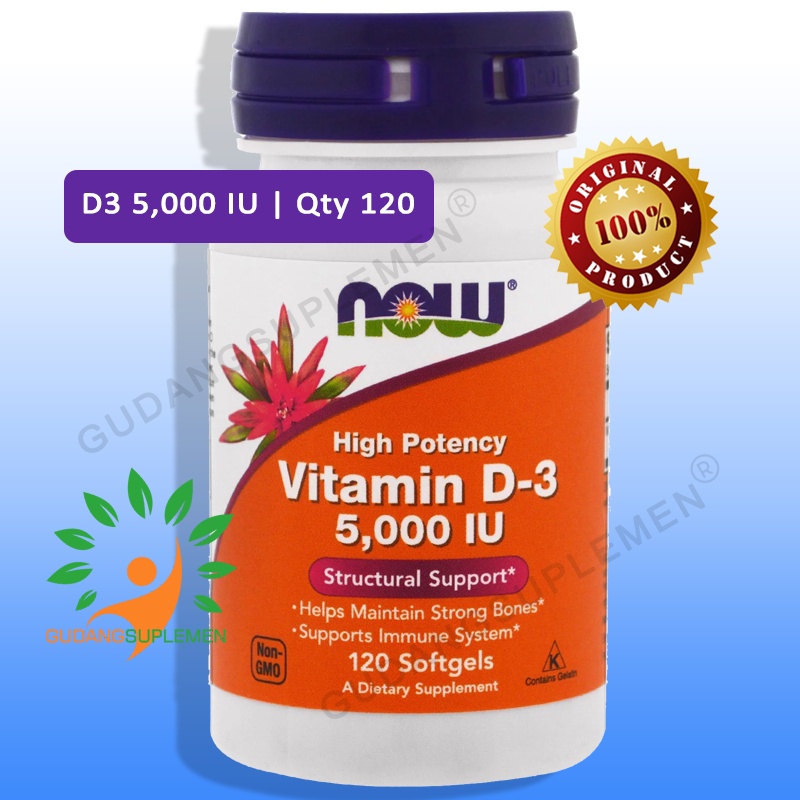 Jual NOW Vitamin D3 High Potency 5000 IU 120 Softgels - Tulang ...