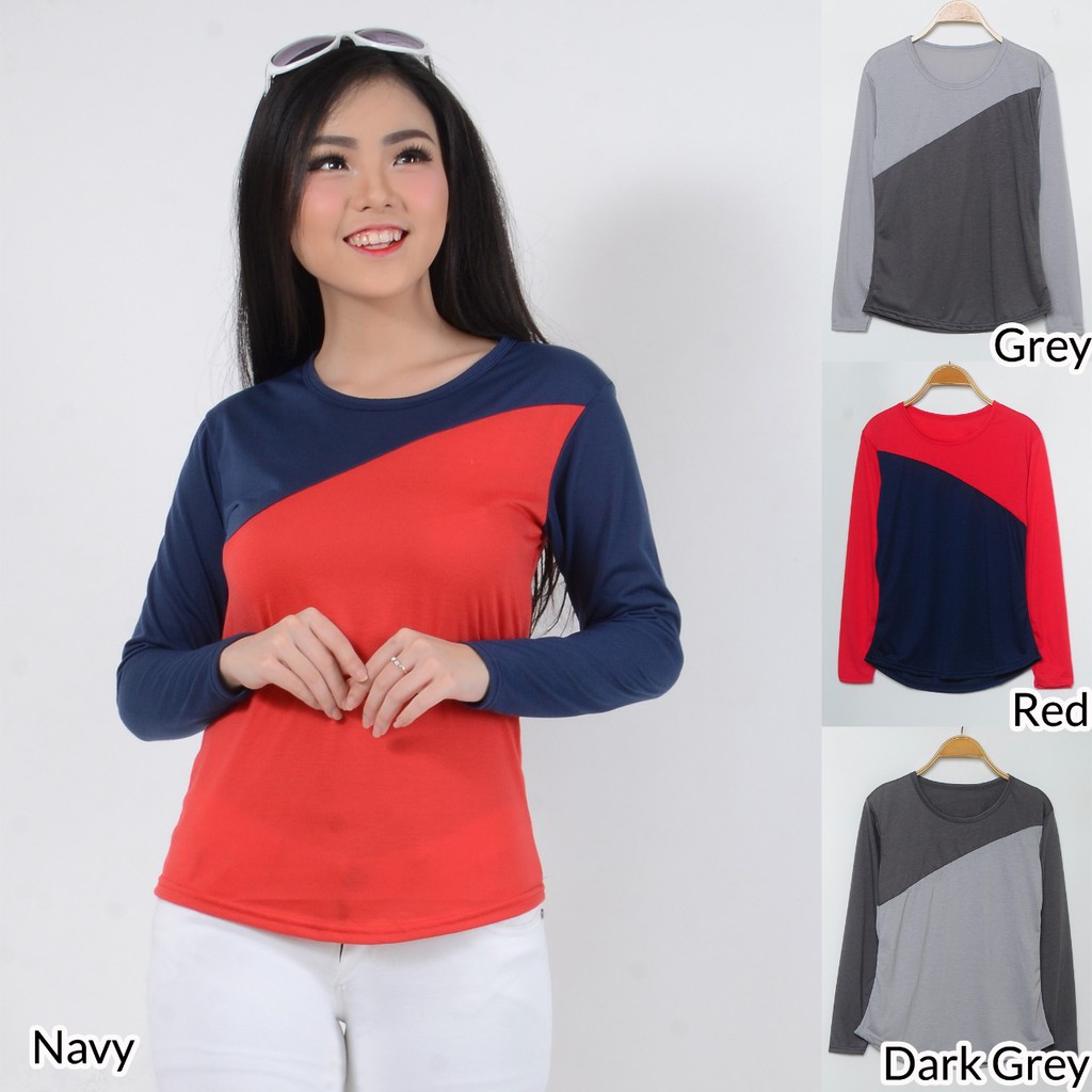 Jual GOCER T-SHIRT WANITA COMBINASI LENGAN PANJANG | Shopee Indonesia