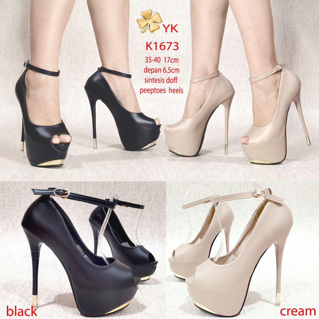 opentoe heel Jual YKshoes 1673 heels 17cm black cream peep toes opentoe heels sepatu hak  kebuka heels tinggi shoes | Shopee Indonesia