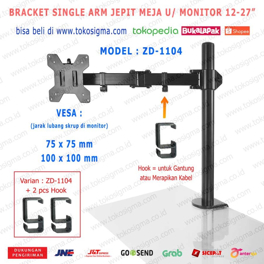 Jual Bracket Stand Jepit Meja Zd Single Arm Desk Mount Monitor Inch Shopee Indonesia