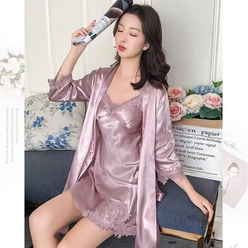 Pakaian Tidur Modern Satin Bermutu Tinggi Baru Kimono Pakaian Tidur Wanita