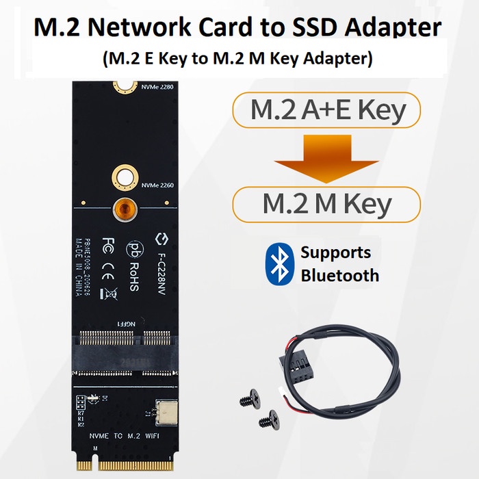 Jual M.2 NGFF E-key WiFi Network Card to M-key SSD Adapter + BT cable ...