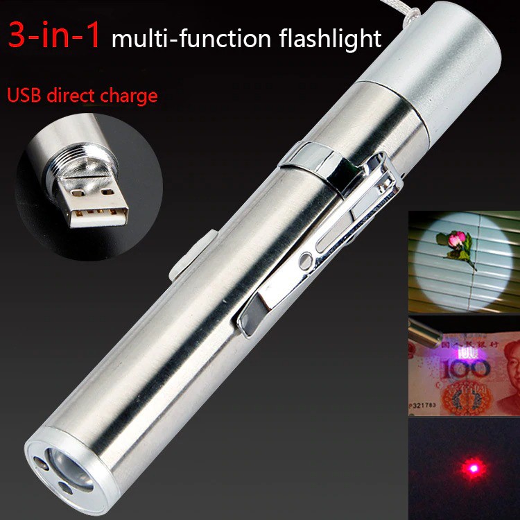 Jual Lampu Senter Laser Pointer 3 in 1 Mini Multifunction LED UV ...