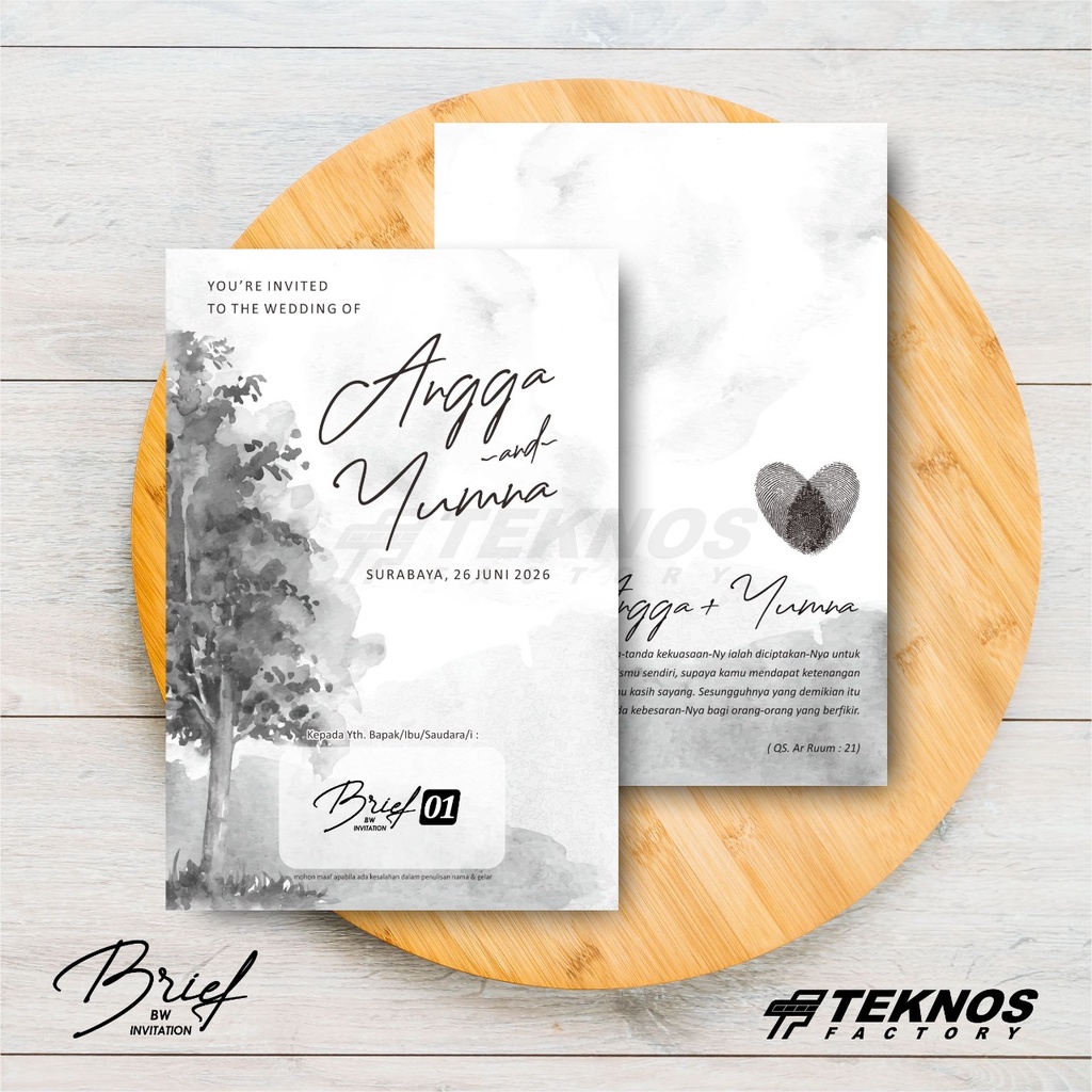 Jual UNDANGAN AESTHETIC MATTE BW - UNDANGAN PERNIKAHAN MURAH - UNDANGAN