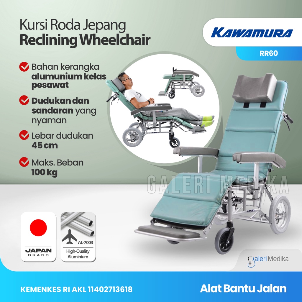 Jual Kawamura Type RR60 Reclining Wheelchair / Berbaring - Kursi Roda ...