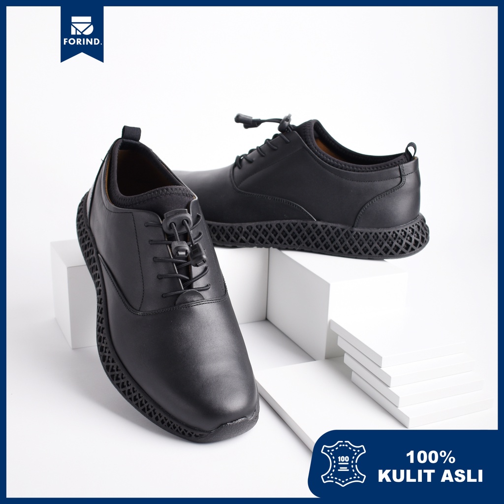 Jual Vorge Black 39 44 Sepatu Sneaker Kulit Asli Formal Dress Casual Kasual Kets Pria Cowok Men Sneakers Lokal Footwear FORIND Volve Shopee Indonesia