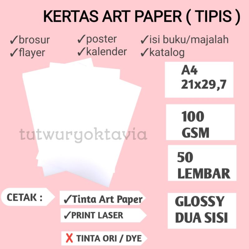 Jual Kertas art paper 100 gsm A4 isi 50 lembar Shopee Indonesia