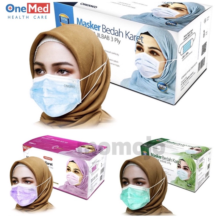 Jual ONEMED Masker Headloop Hijab 3 ply Box isi 50pcs | Shopee Indonesia