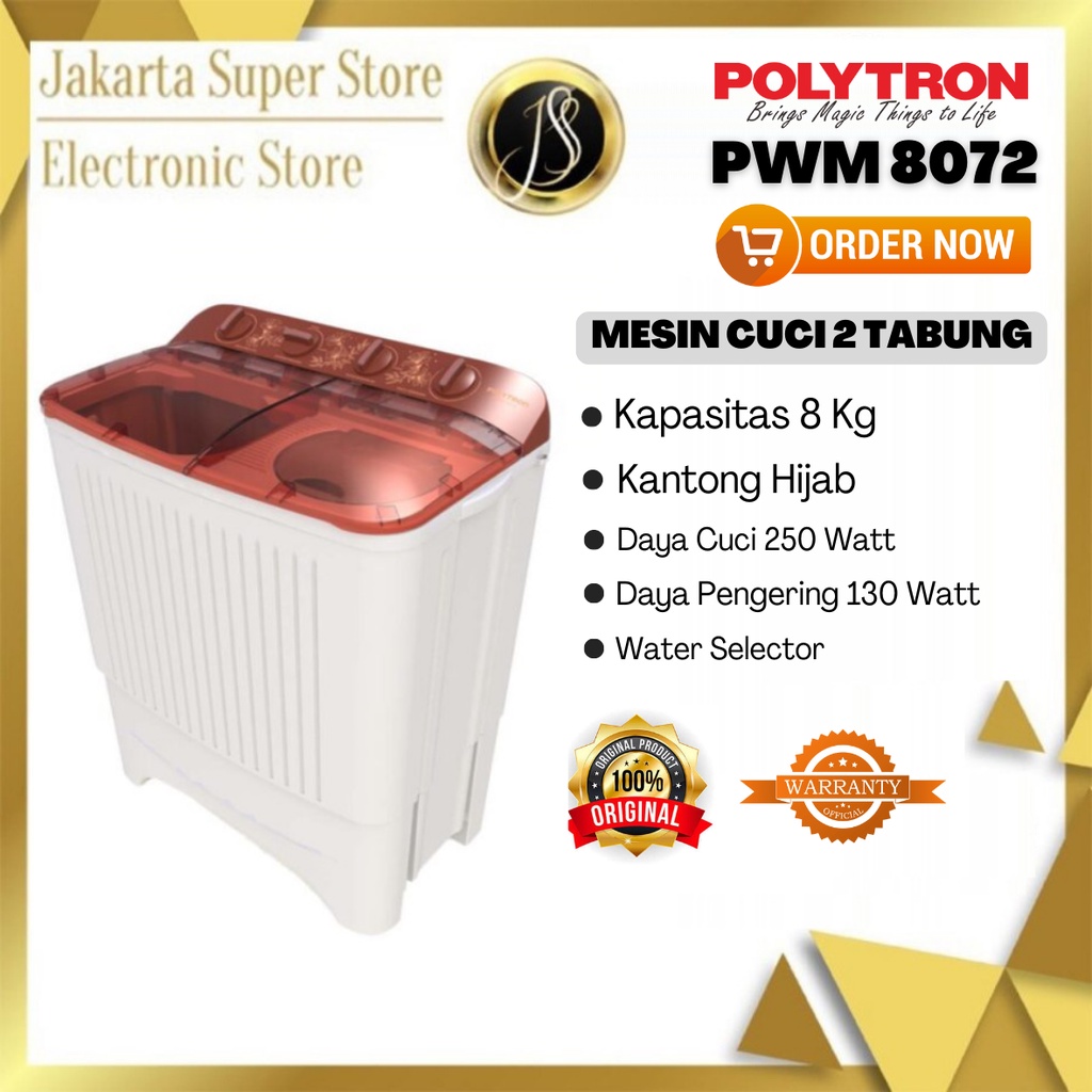 Jual POLYTRON MESIN CUCI 2 TABUNG 8KG PWM-8072 | Shopee Indonesia