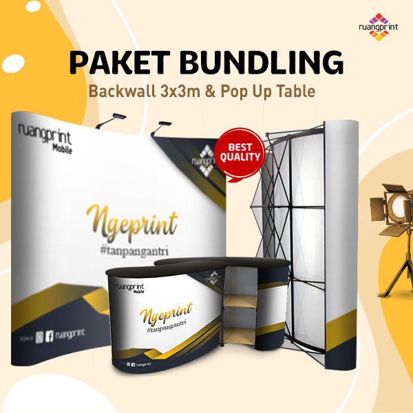 Jual Bundling Backwall Portable X Pop Up Table Backwall Backdrop Pameran Lengkap Dengan