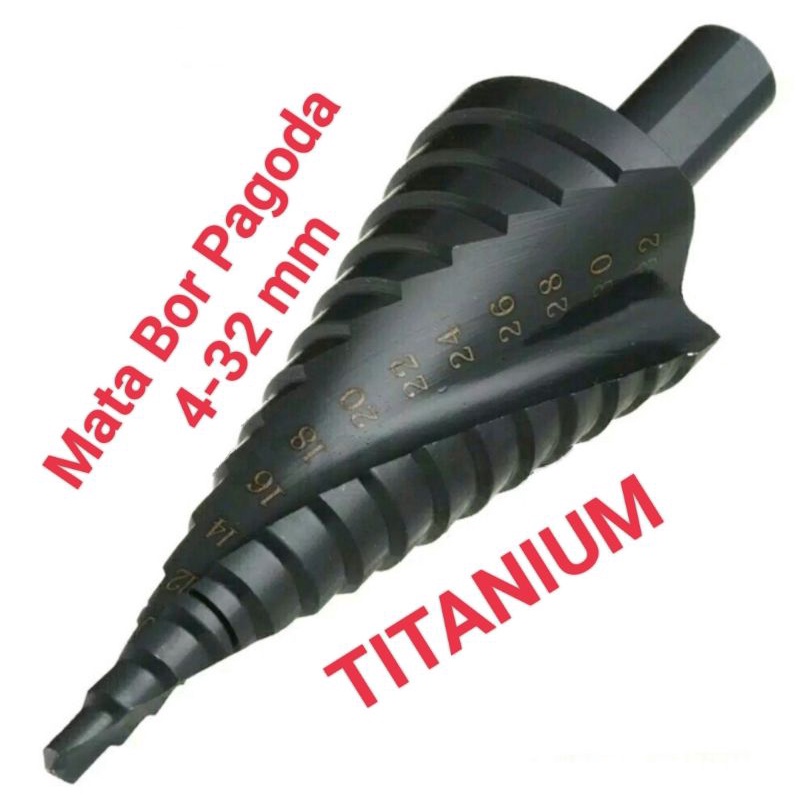 Jual Mata Bor Step Drill Pagoda Hitam Kerucut Spiral Hss Titanium Besar