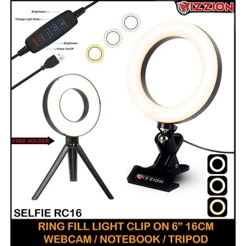 Ring Light Clip On Dimmable Lampu Selfie Ring 6 Inch R16