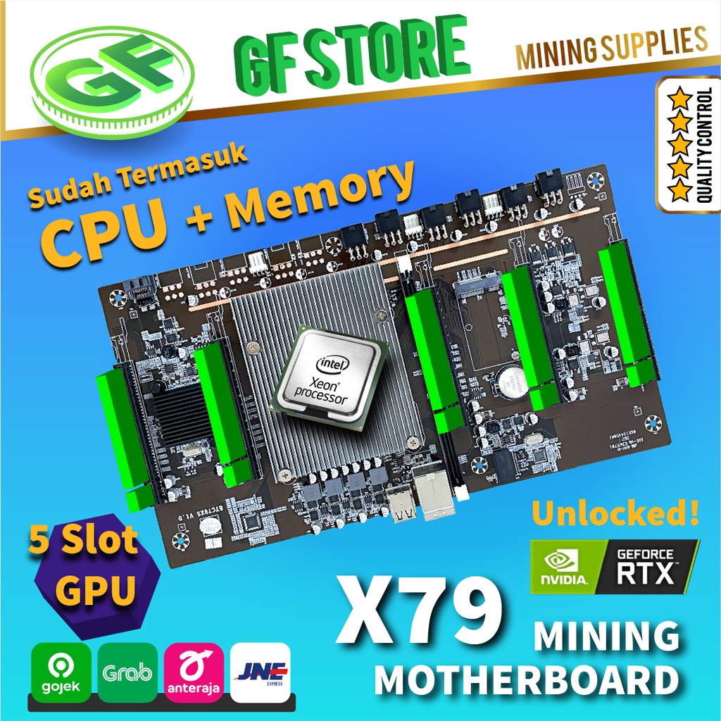 Jual Mining Motherboard X79 |- Riserless 5 GPU for RTX 3060 LHR ...