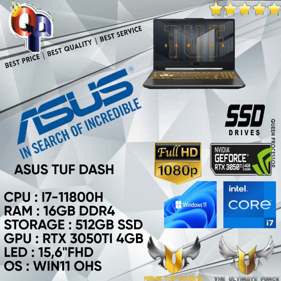 Jual LAPTOP ASUS TUF Gaming Dash F15 FX516PE-I7R5B6T-O11 GRAPHITE BLACK ...