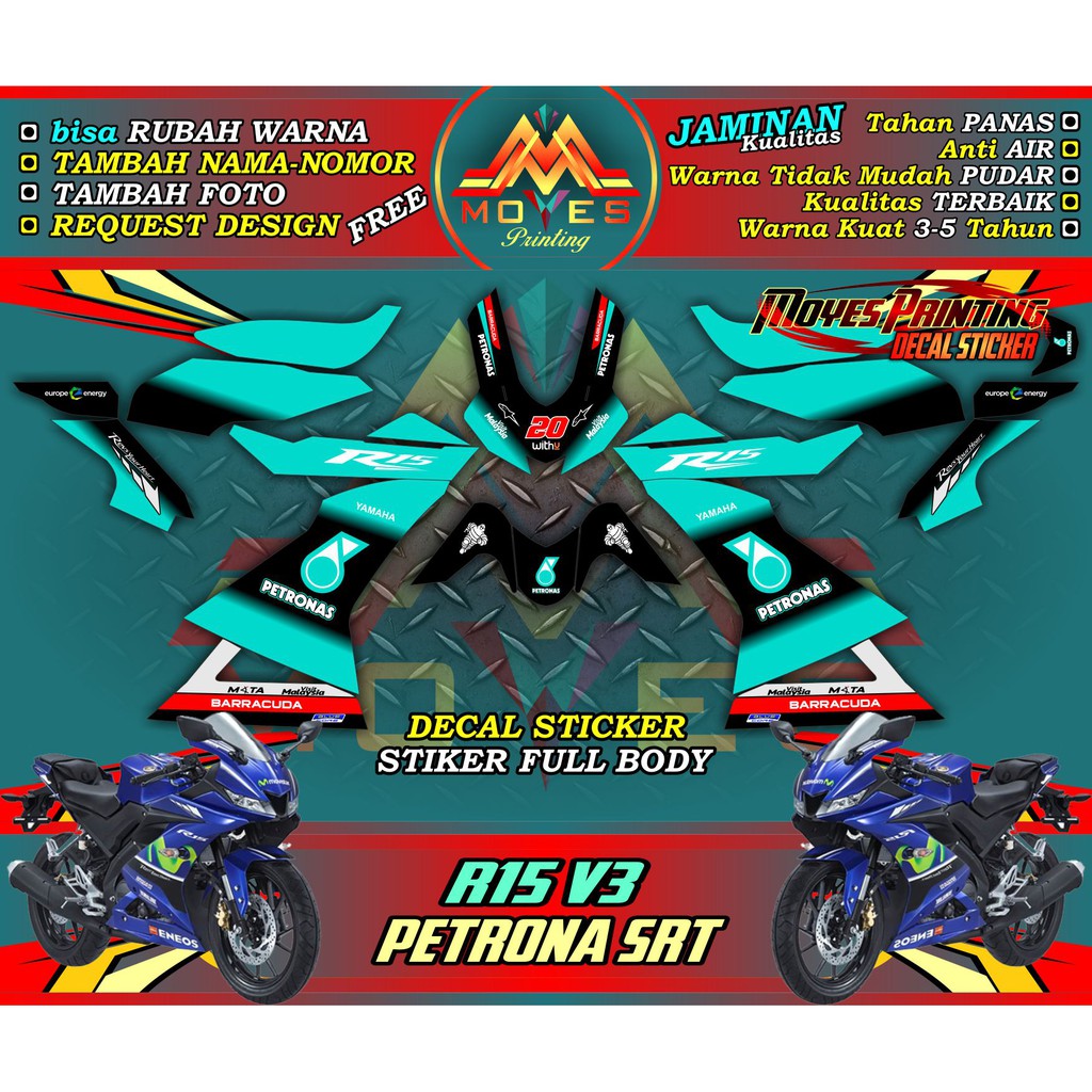 Jual stiker r15 v3 stiker yamaha r15 v3 sticker motor r15 v3 - petronas ...