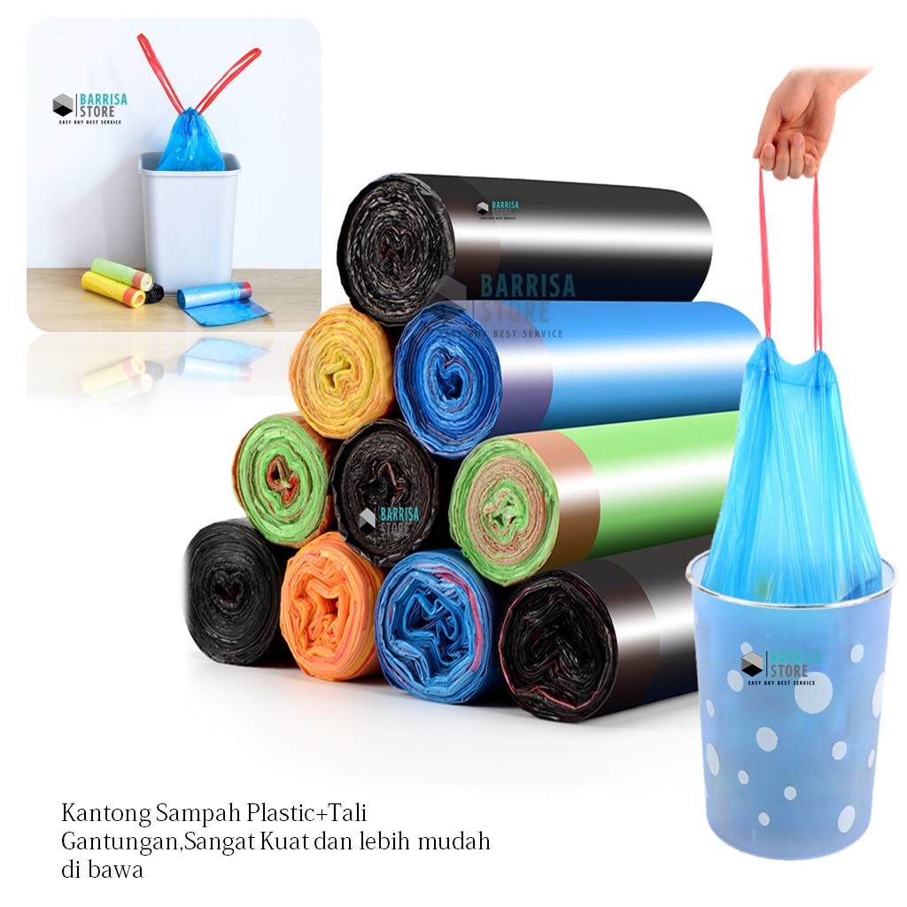 Jual Kantong Sampah Roll Plasik Tali Pegangan 45x50cm Isi 15 Plastik Sampah Kantong Plastik 5090