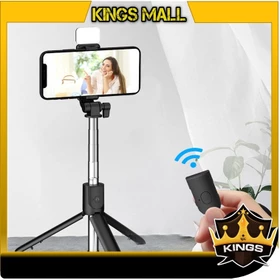 KINGS 5533 Tripod Bluetooth Selfie Stick LED Tripod Lampu LED Tongsis Tripod LED Bluetooth 4 In